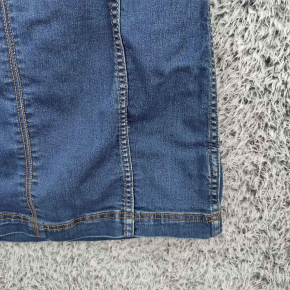 Free People Women Y2K Boho Indie Festival Minimal Denim Mini Skirt 8 Blue Seamed